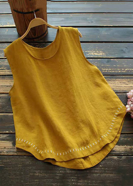 New White O Neck Solid Cotton Tank Sleeveless FF049 MZF-VTP240607