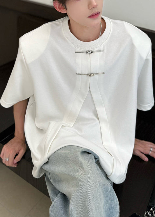 Shirt White Open Men T Summer New Oversized Side Cotton FashionChic