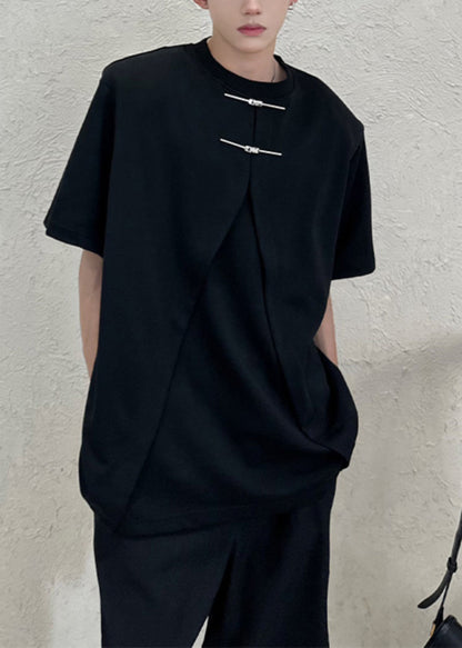 Shirt White Open Men T Summer New Oversized Side Cotton FashionChic