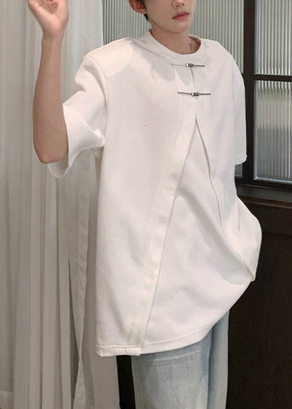 Shirt White Open Men T Summer New Oversized Side Cotton FashionChic