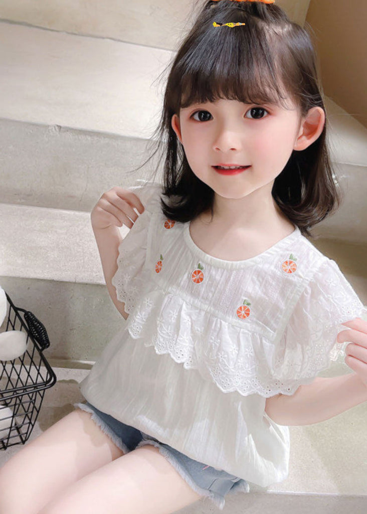 New White Patchwork Hollow Out Kids Top Short Sleeve SS1010 MM-RCTZ-STP240601