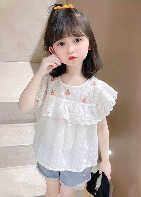 New White Patchwork Hollow Out Kids Top Short Sleeve SS1010 MM-RCTZ-STP240601