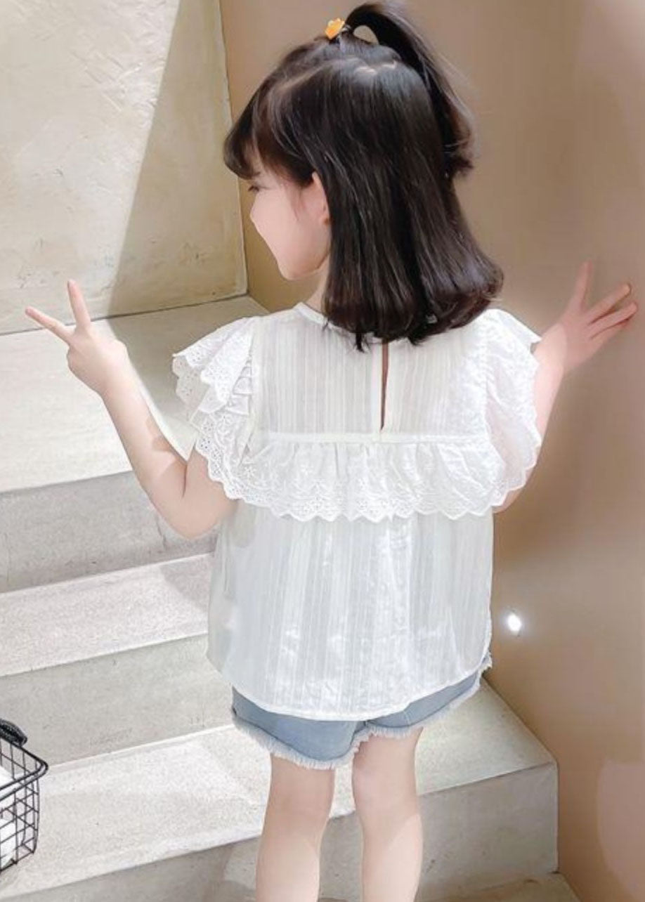 New White Patchwork Hollow Out Kids Top Short Sleeve SS1010 MM-RCTZ-STP240601