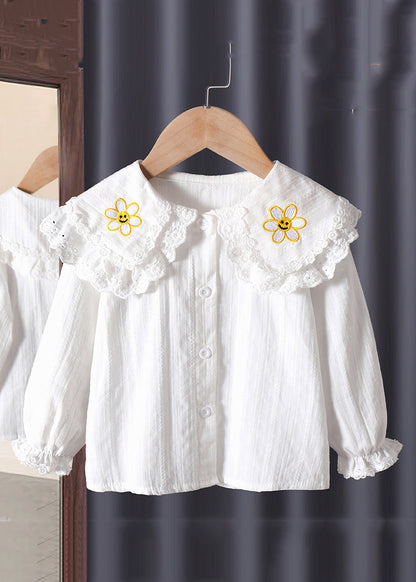 New White Peter Pan Collar Button Cotton Baby Blouse Flare Sleeve YU1029 WS-RCTZ-LTP240529