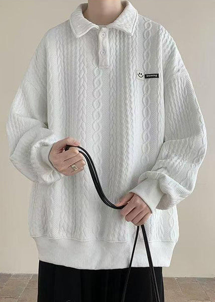 Pan TC028 Sweatshirt Men Peter Cotton Collar Spring Button New White