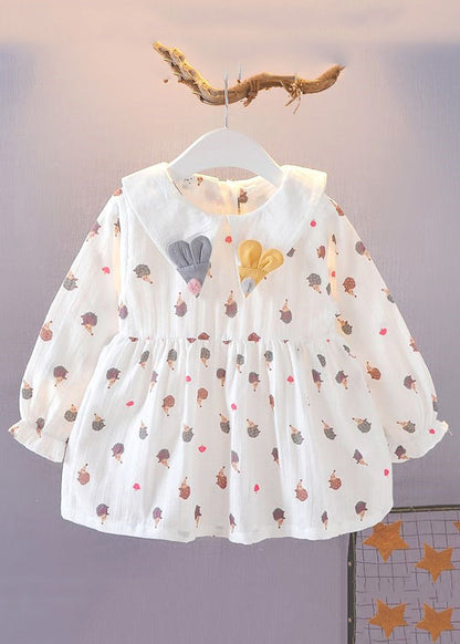 New White Peter Pan Collar Print Cotton Baby Dresses Long Dress XZ092 FALL-MM-RCTZ-FDGM240618