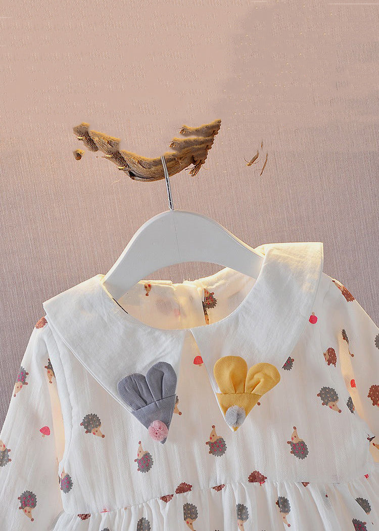 New White Peter Pan Collar Print Cotton Baby Dresses Long Dress XZ092 FALL-MM-RCTZ-FDGM240618