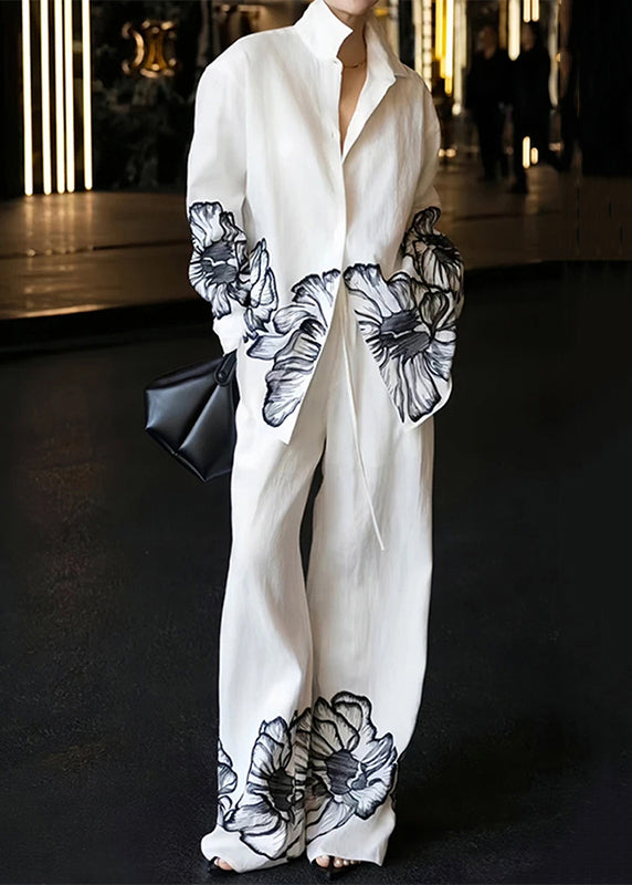 Pan Print Fall Collar White Peter Linen Piece Set Two New FashionChic