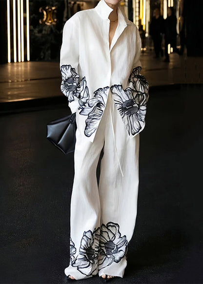 Pan Print Fall Collar White Peter Linen Piece Set Two New FashionChic
