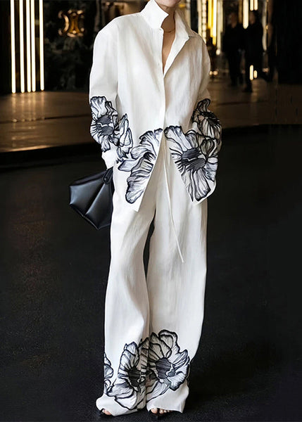 Pan Print Fall Collar White Peter Linen Piece Set Two New FashionChic