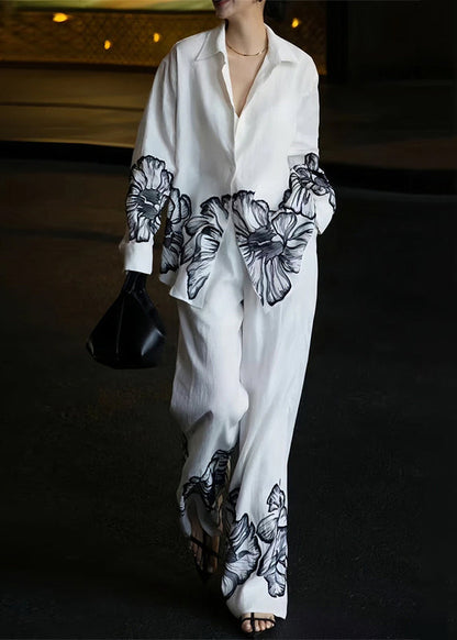 Pan Print Fall Collar White Peter Linen Piece Set Two New FashionChic