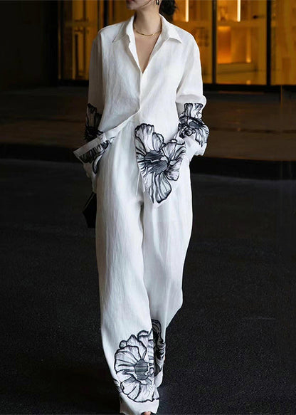 Pan Print Fall Collar White Peter Linen Piece Set Two New FashionChic