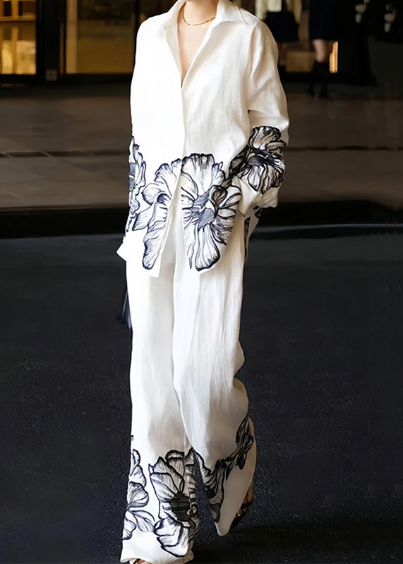 Pan Print Fall Collar White Peter Linen Piece Set Two New FashionChic