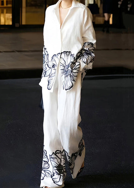 Pan Print Fall Collar White Peter Linen Piece Set Two New FashionChic