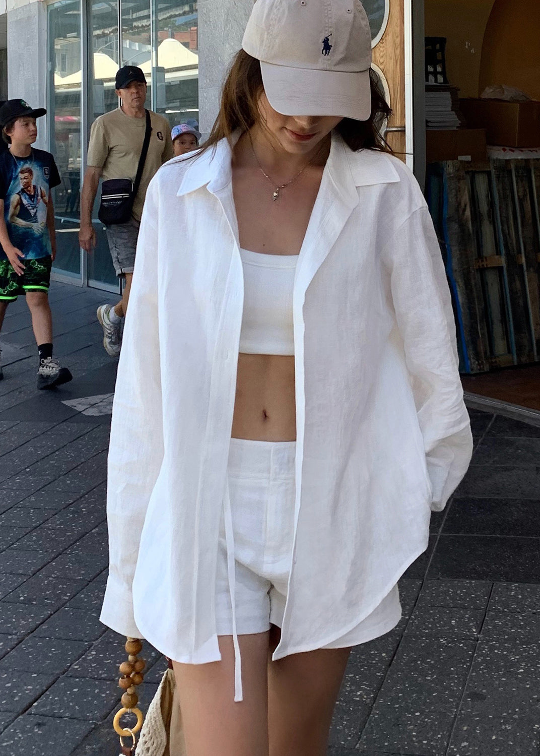 Shorts And White Shirts New Pan Peter Linen Collar Summer Outfit FashionChic