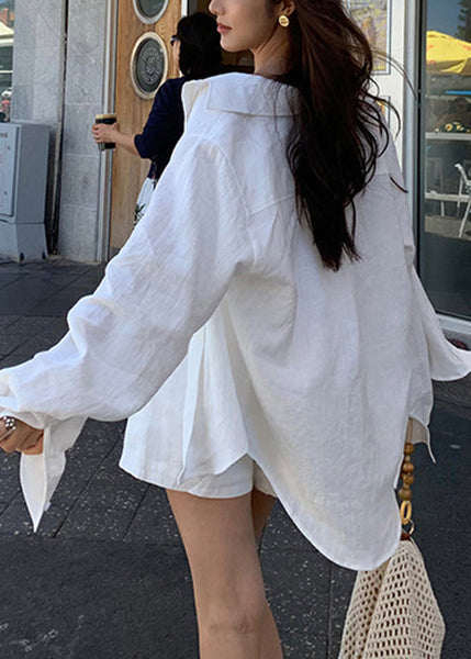 Shorts And White Shirts New Pan Peter Linen Collar Summer Outfit FashionChic