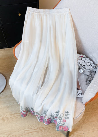 White Pants Crop New Linen Pockets Waist Elastic FashionChic