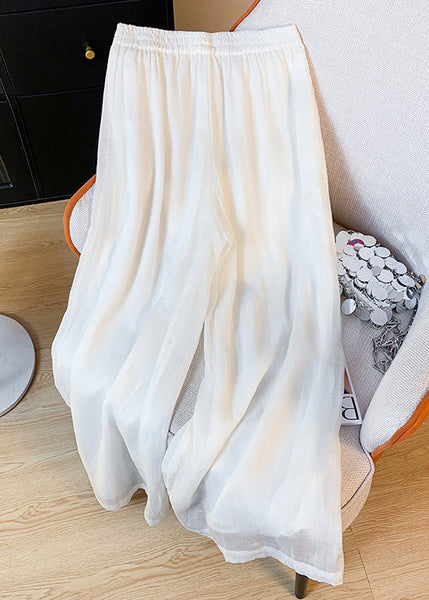 White Pants Crop New Linen Pockets Waist Elastic FashionChic