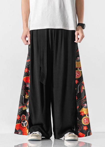 New White Pockets Print Patchwork Cotton Men Wide Leg Pants Summer SA040 Men-casual-MENP240726