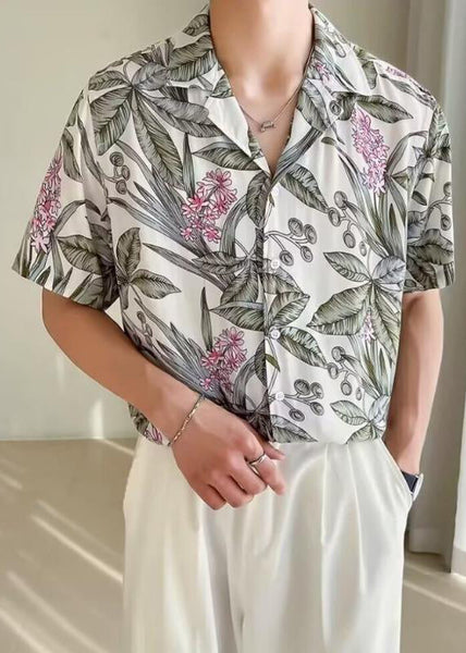 Shirts Button Mens Ice White Summer Print New Silk FashionChic