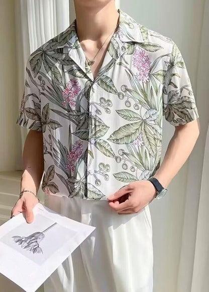 Shirts Button Mens Ice White Summer Print New Silk FashionChic