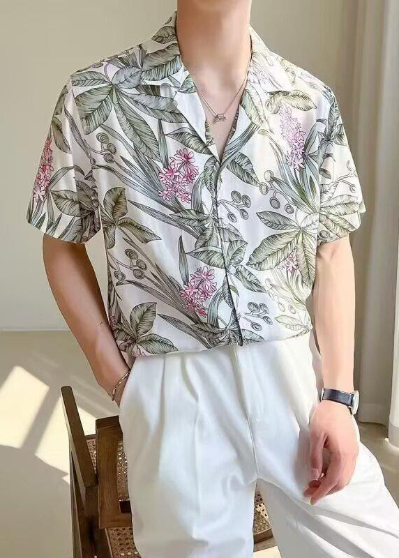 Shirts Button Mens Ice White Summer Print New Silk FashionChic