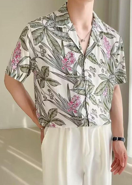 Shirts Button Mens Ice White Summer Print New Silk FashionChic