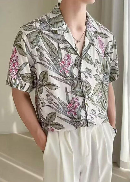 Shirts Button Mens Ice White Summer Print New Silk FashionChic