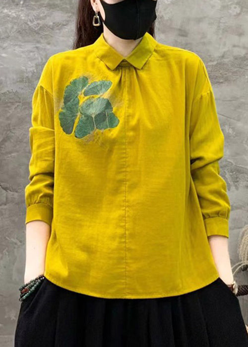 New White Print Button Linen Shirt Long Sleeve RE019 MZF-LTP240807