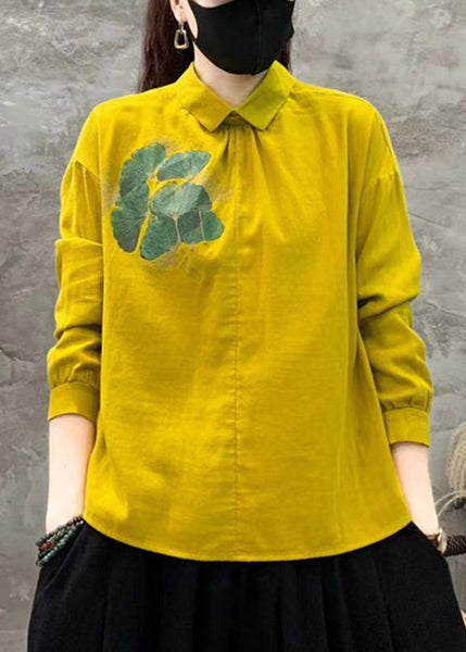 New White Print Button Linen Shirt Long Sleeve RE019 MZF-LTP240807