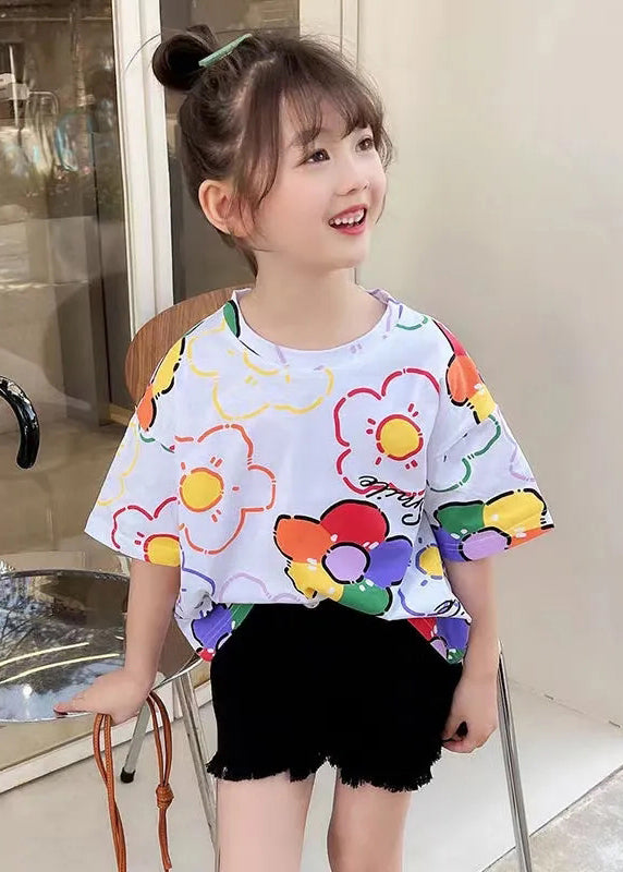 New White Print Cozy Cotton Kids T Shirt Short Sleeve YU1032 WS-RCTZ-STP240529