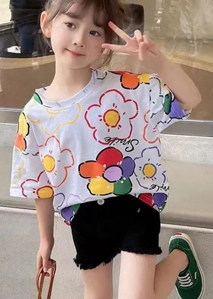 New White Print Cozy Cotton Kids T Shirt Short Sleeve YU1032 WS-RCTZ-STP240529