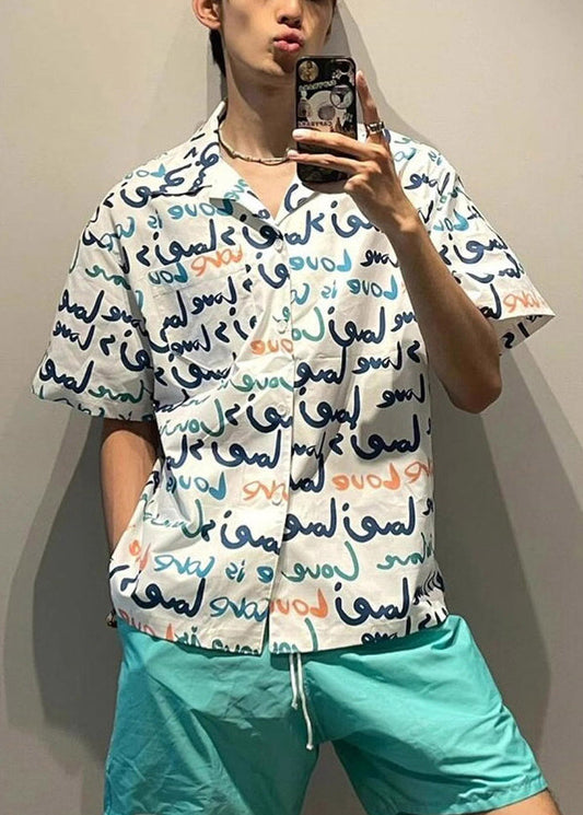 Print White Mens Shirts New Pockets Cotton Summer FashionChic