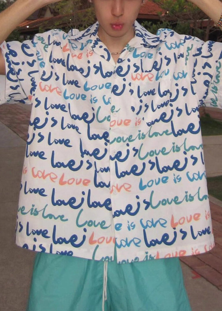 Print White Mens Shirts New Pockets Cotton Summer FashionChic