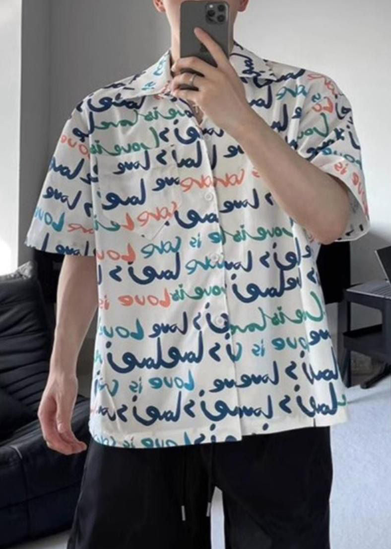 Print White Mens Shirts New Pockets Cotton Summer FashionChic