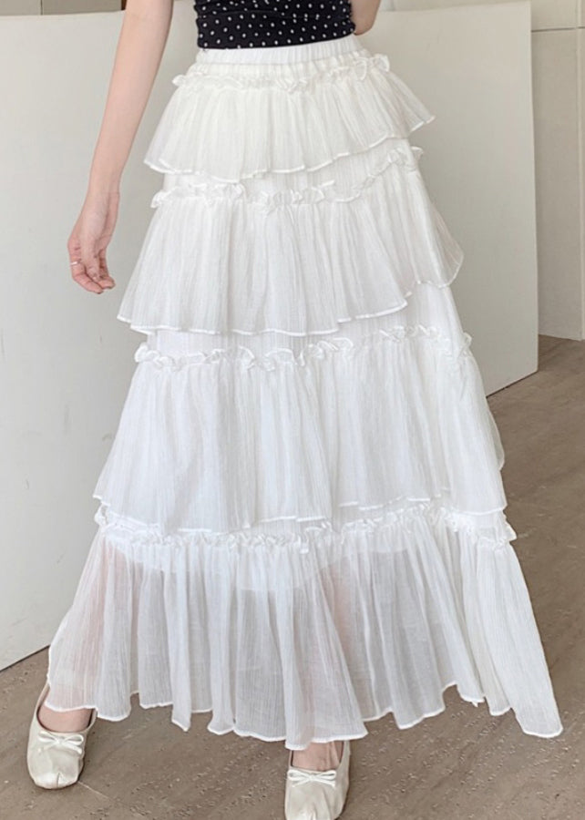 New White Ruffled Layered Patchwork Cotton Skirts Summer QQ1056 Ada Fashion