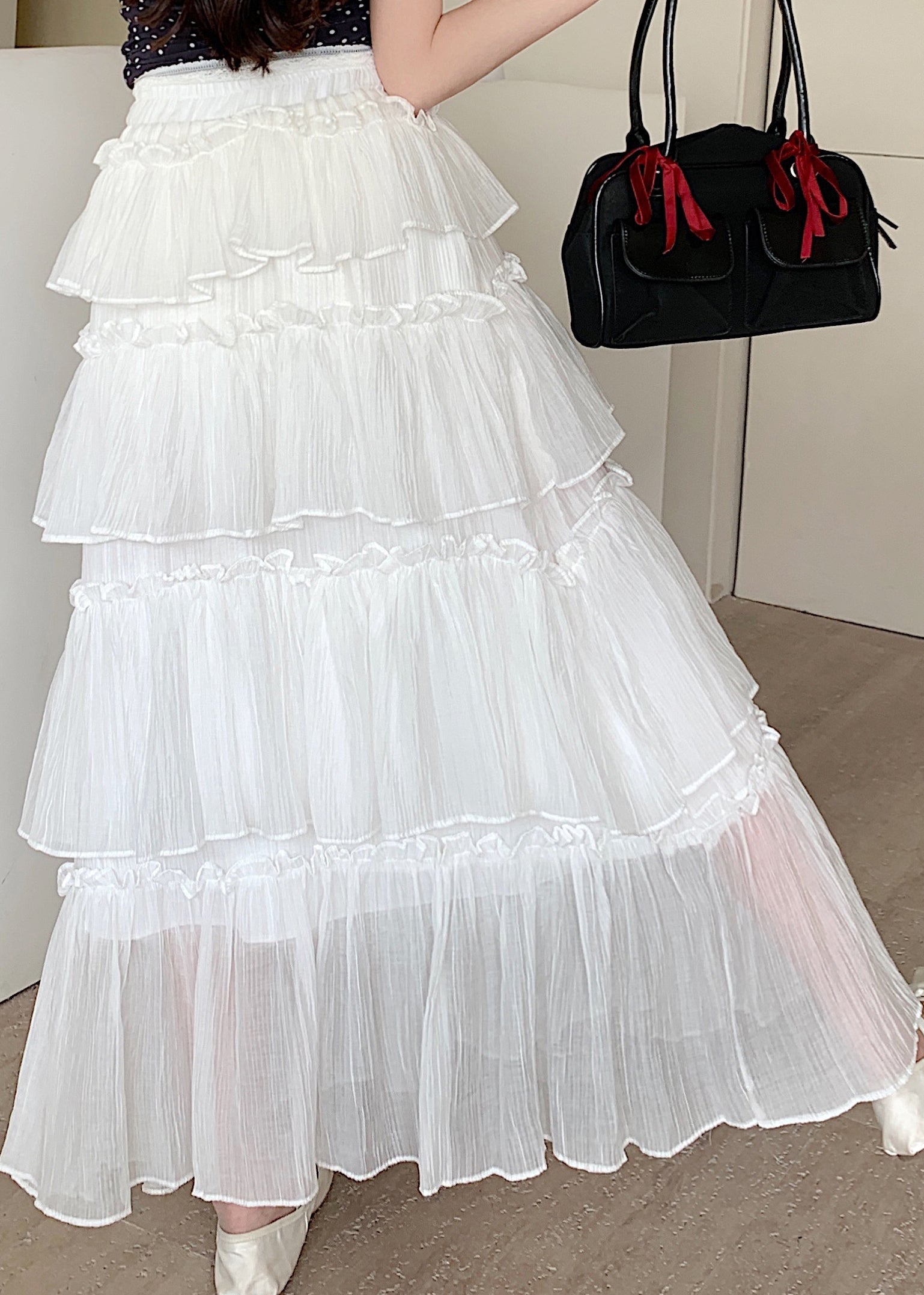 New White Ruffled Layered Patchwork Cotton Skirts Summer QQ1056 Ada Fashion