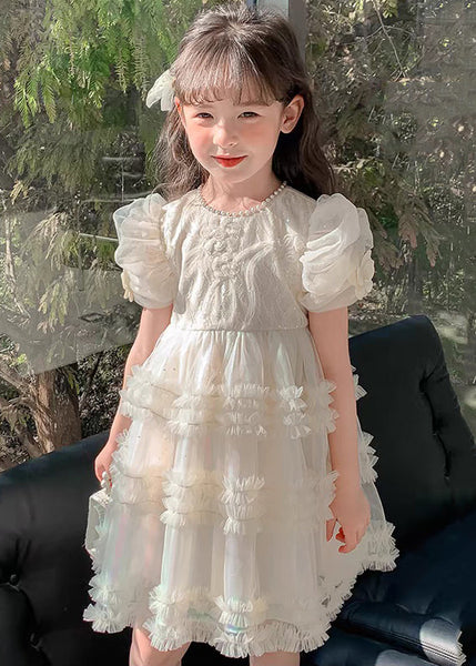 New White Ruffled Pearl Tulle Girls Princess Dresses Summer TT007 WS-RCTZSDGL240815