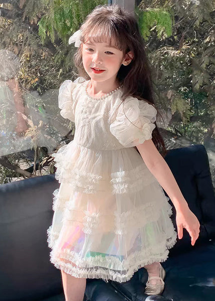 New White Ruffled Pearl Tulle Girls Princess Dresses Summer TT007 WS-RCTZSDGL240815