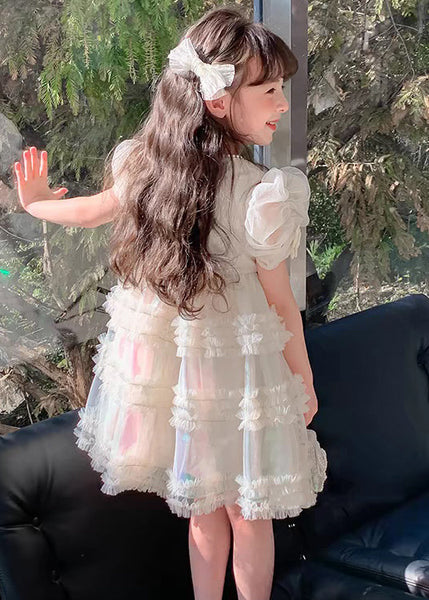 New White Ruffled Pearl Tulle Girls Princess Dresses Summer TT007 WS-RCTZSDGL240815