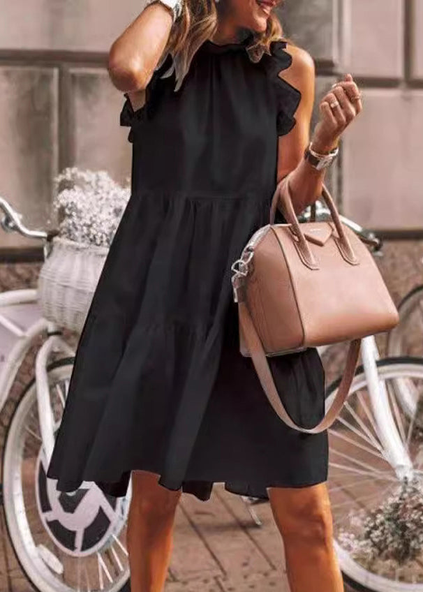 New White Ruffled Solid Cotton Dress Sleeveless BB049 Hawaii-SDM240622