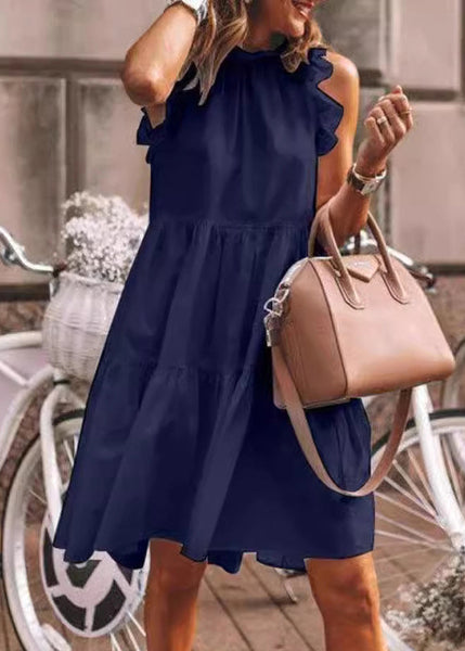 New White Ruffled Solid Cotton Dress Sleeveless BB049 Hawaii-SDM240622