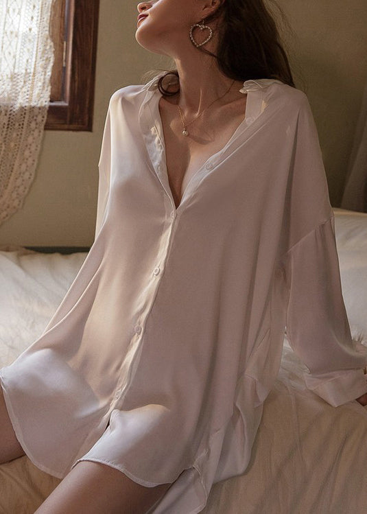 New White Side Open Low High Design Ice Silk Pajamas Shirts Dresses Spring YK014 ABC