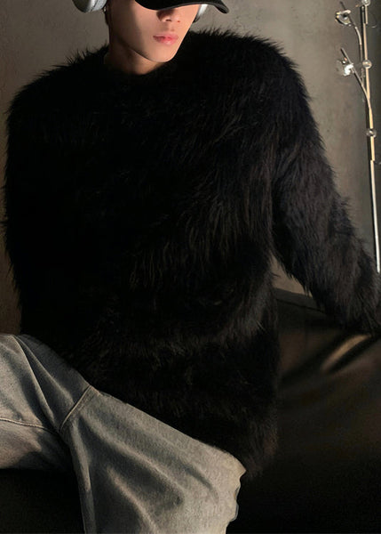 New White Solid Cozy Mink Velvet Men Sweaters O Neck Winter RC025 ABC