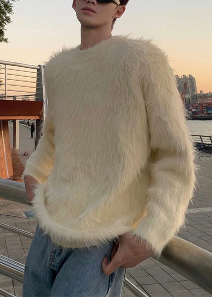 New White Solid Cozy Mink Velvet Men Sweaters O Neck Winter RC025 ABC