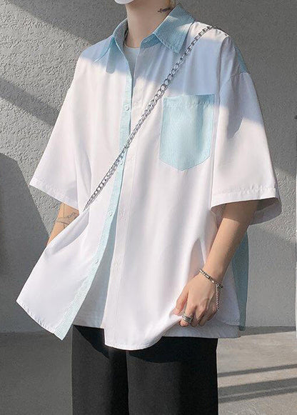 Patchwork New Button Shirts White Striped Pockets Men Cotton FashionChic
