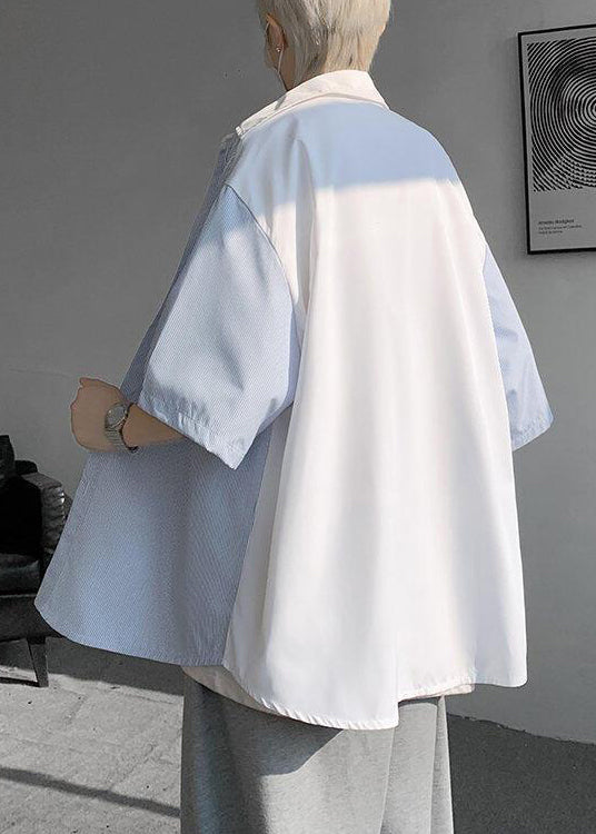 Patchwork New Button Shirts White Striped Pockets Men Cotton FashionChic