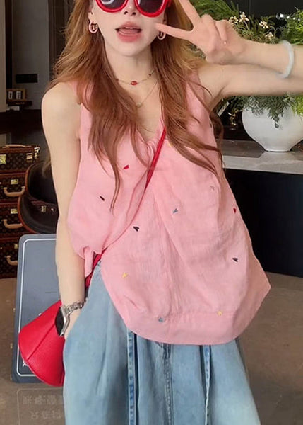 Print White V Sleeveless Tank New Neck Cotton FashionChic