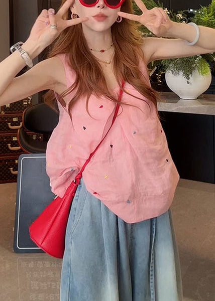 Print White V Sleeveless Tank New Neck Cotton FashionChic