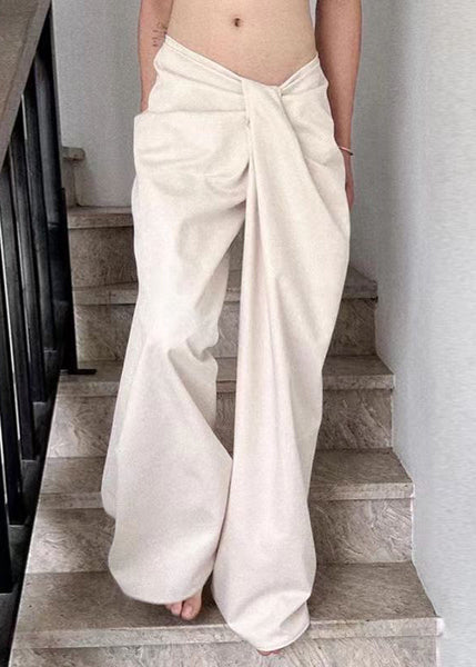 New White Wrinkled High Waist Cotton Pants Summer PP022 OM-NZ240827